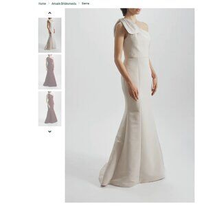 AMSALE Size 8 One Shoulder Sierra Wide Skirt Dress in Tan Champagne